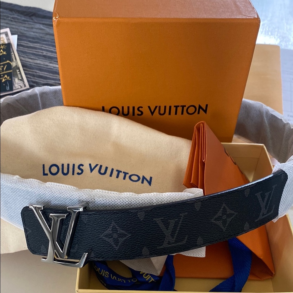 Louis Vuitton Black Signature Belt with Silver Buckle